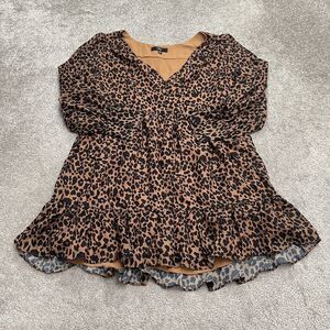 Lulus Leopard Mini Short Dress Womens Small Brown Black Animal Print Ruffle Puff